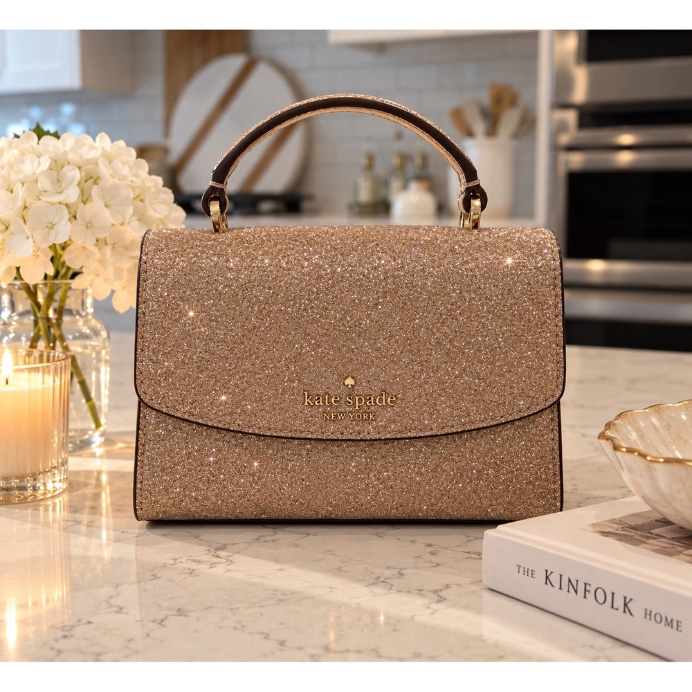 Kate Spade Staci Micro Top Handle Crossbody Bag Rose Gold Glitter Evening Purse